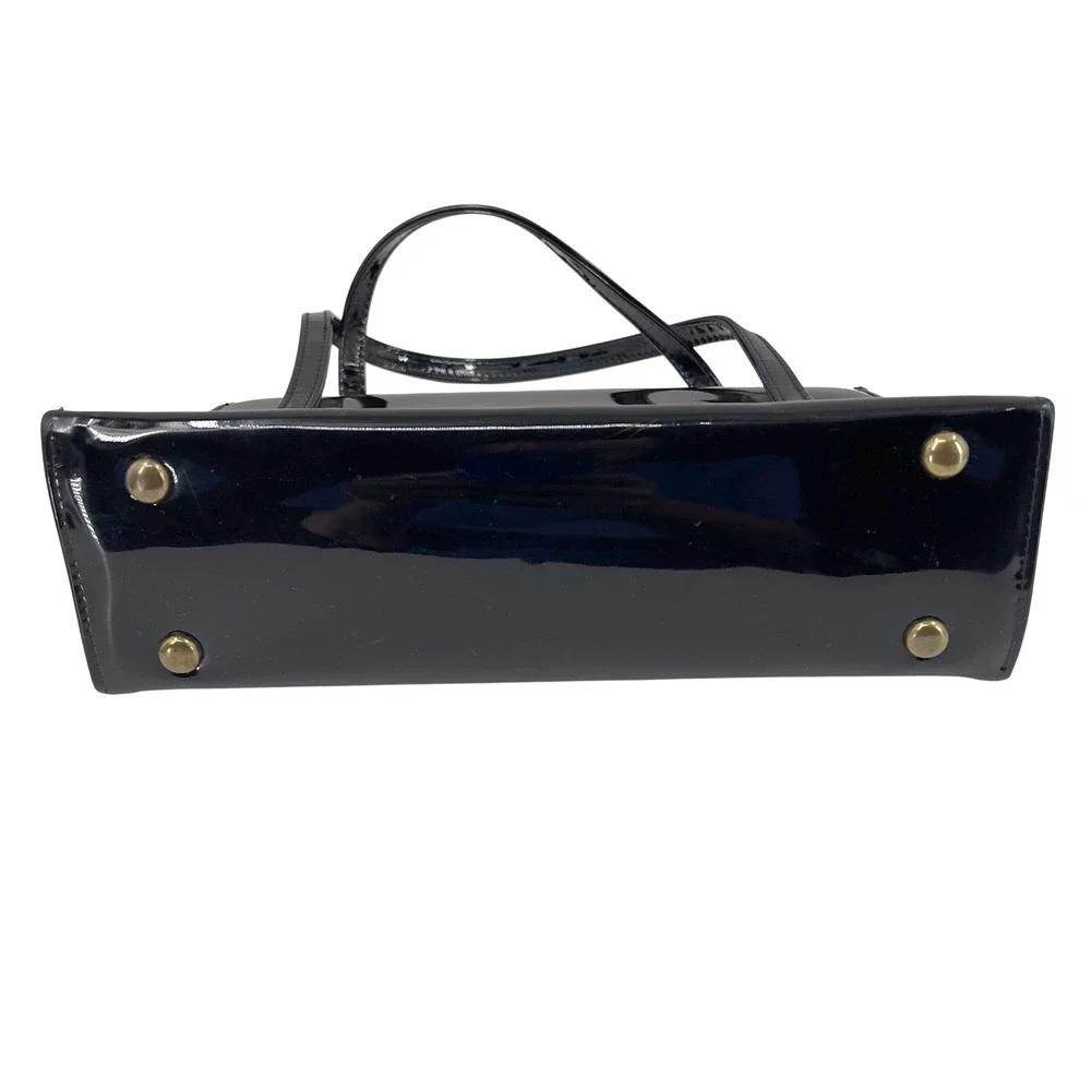 Vintage 60s JR USA Black Patent Leather Handbag Gold Chinese Character MCM